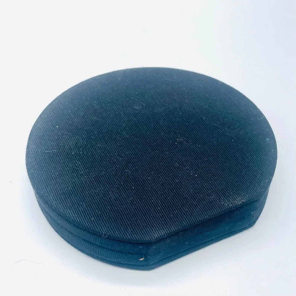 Vintage Needlepoint Floral Powder Compact Mirror Grosgrain Black